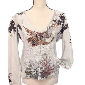 Lucky Brand Vintage Off-white Crane Pullover Hoodie